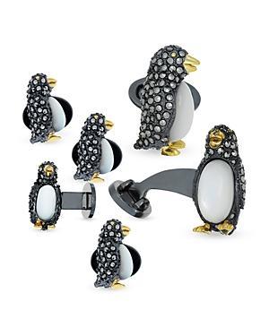 Mens Penguin Ruthenium-Plated Gold Vermeil & Multi-Stone 6-Piece Cufflinks & Tuxedo Stud Set Product Image