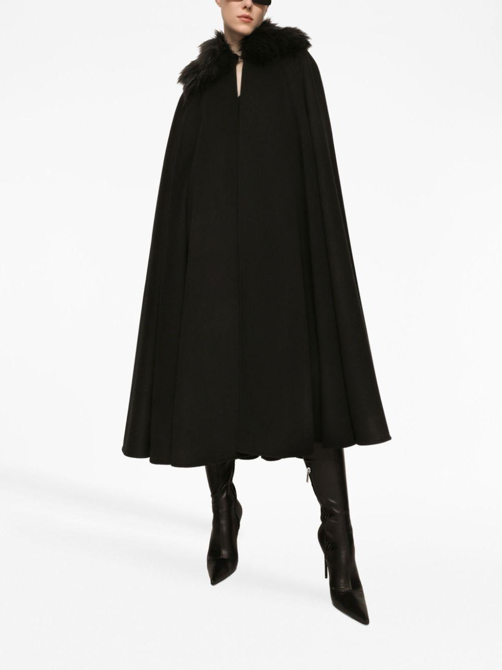 Faux-fur Collar Cape In Black Product Image