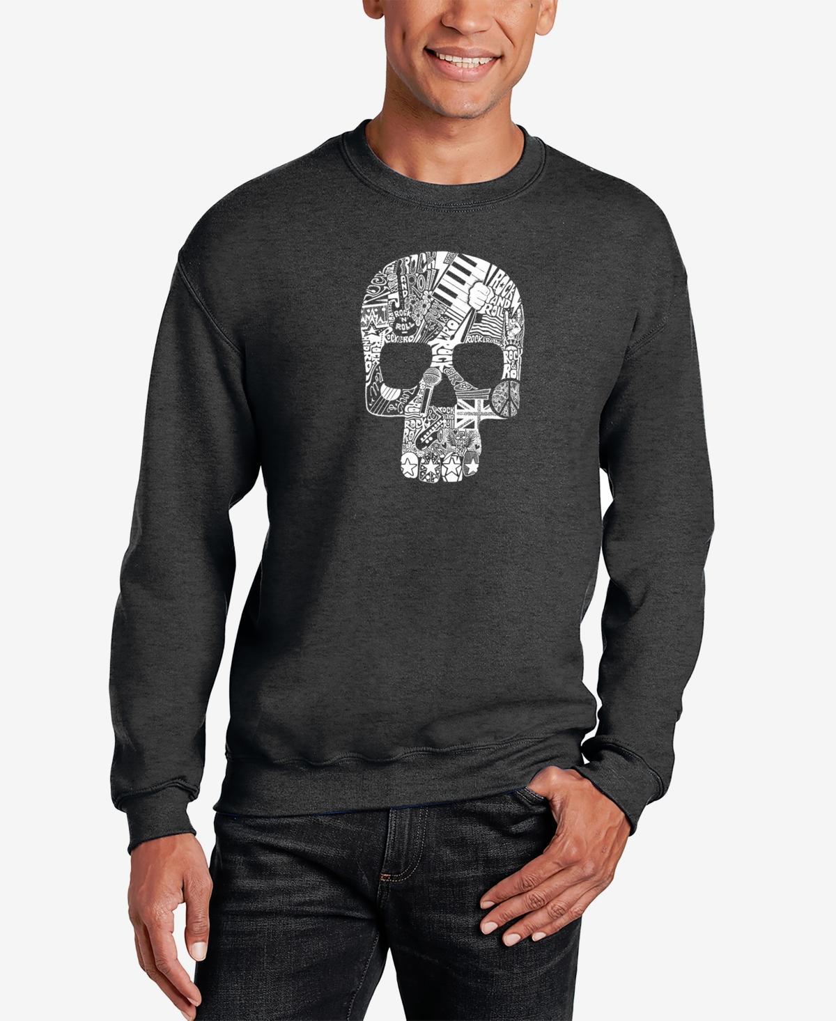 La Pop Art Mens Rock N Roll Skull Word Art Crewneck Sweatshirt Product Image