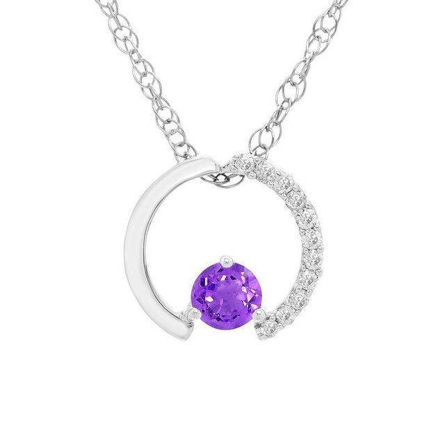 Boston Bay Diamonds Sterling Silver Gemstone & 1/10 Carat T.W. Diamond Circle Pendant Necklace, Womens Purple Product Image