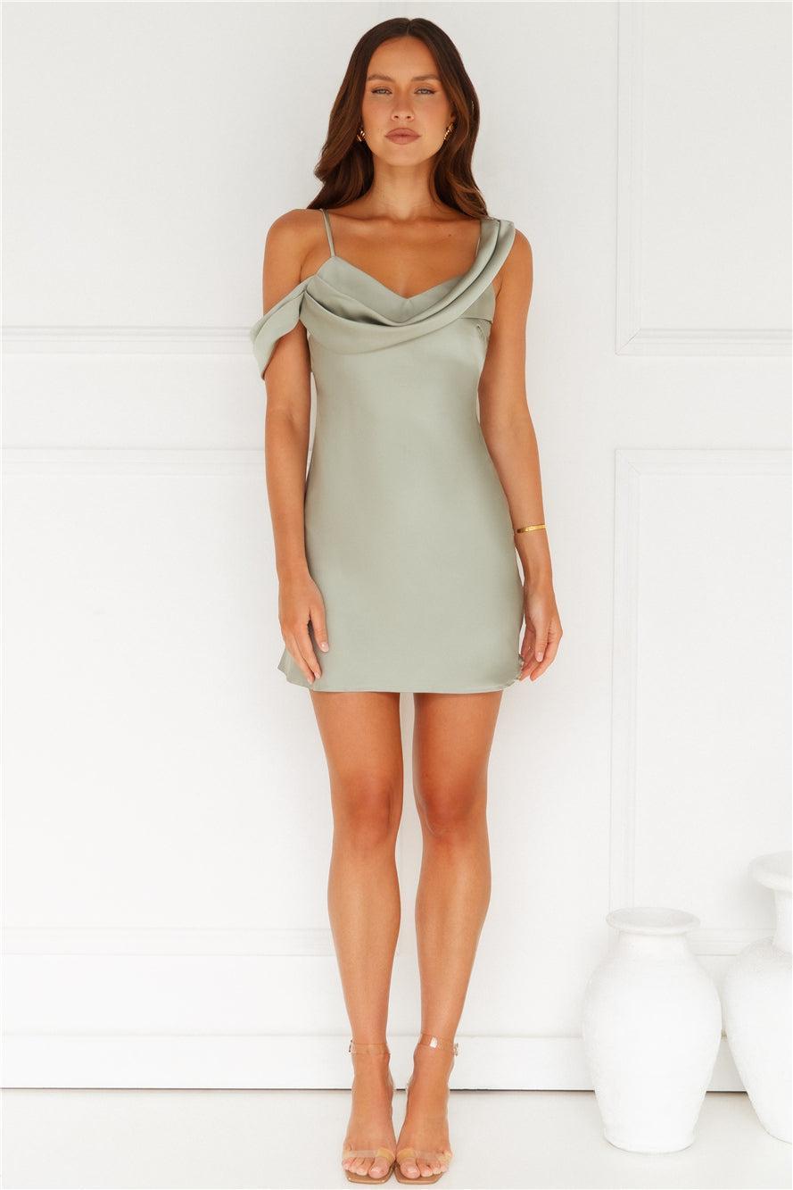 Slip Into Elegance Satin Mini Dress Sage Product Image