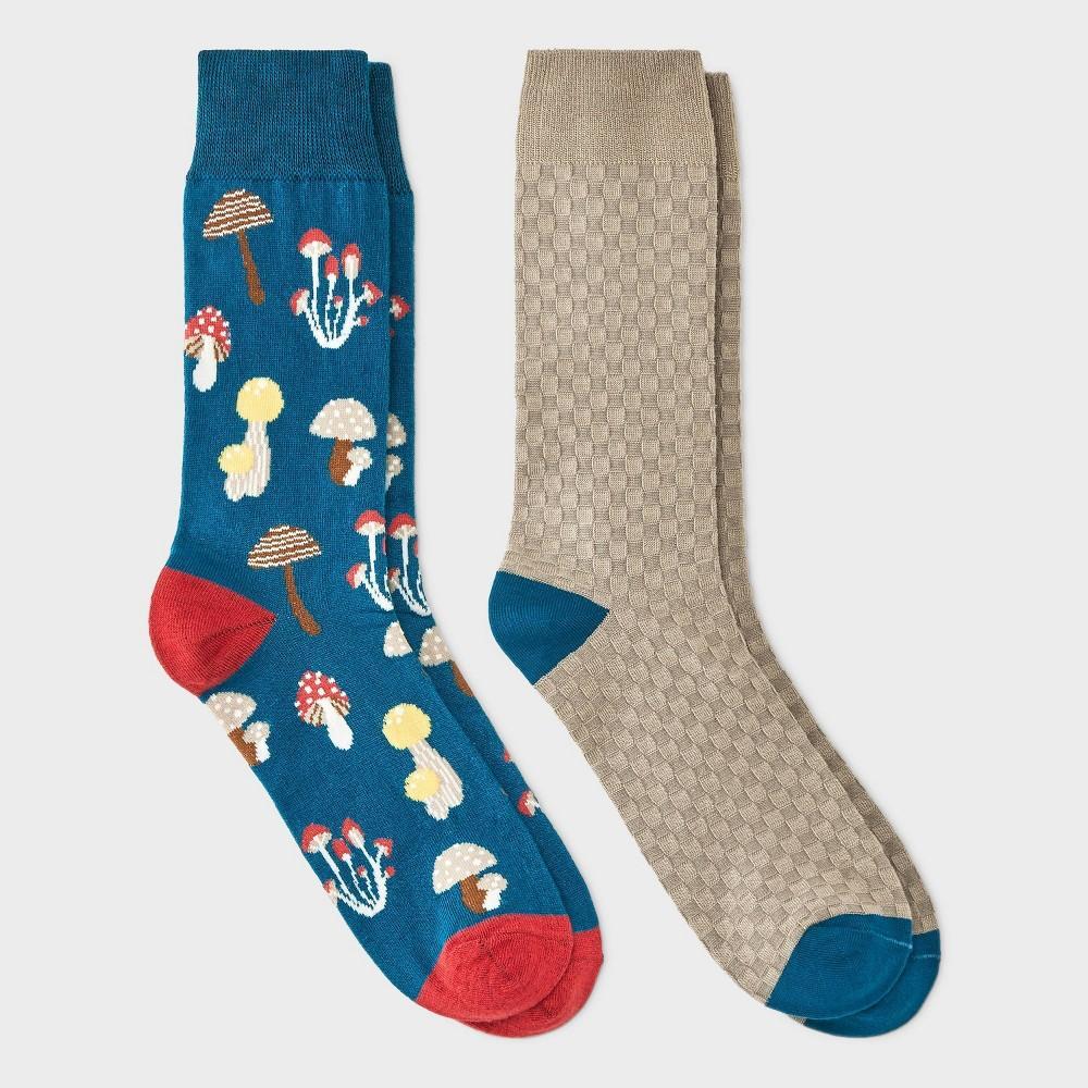 Mens Print Novelty Crew Socks 2pk - Goodfellow & Co Teal Green 7-12 Product Image