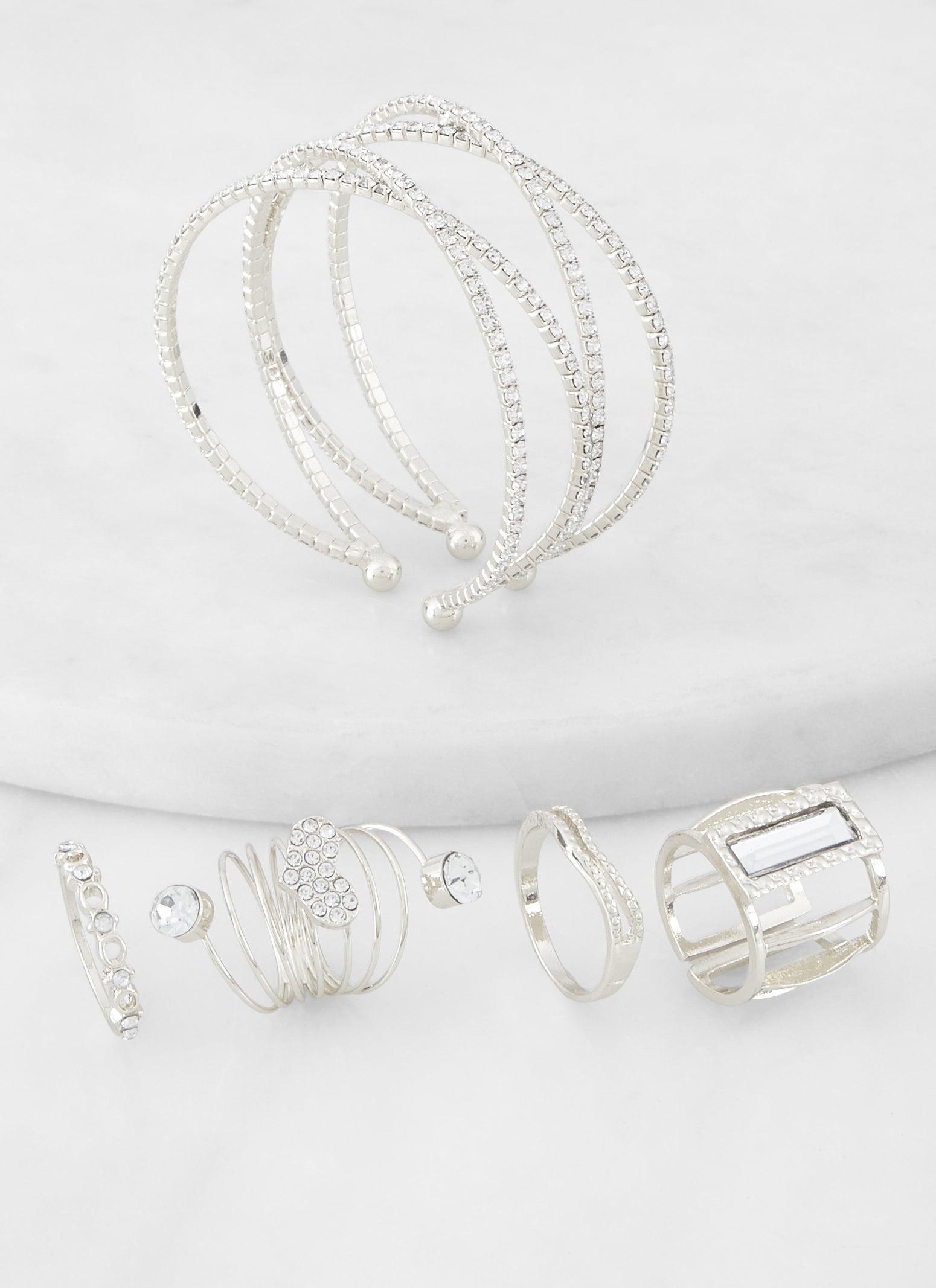 Cuff Bracelet and Assorted Rings Female Product Image