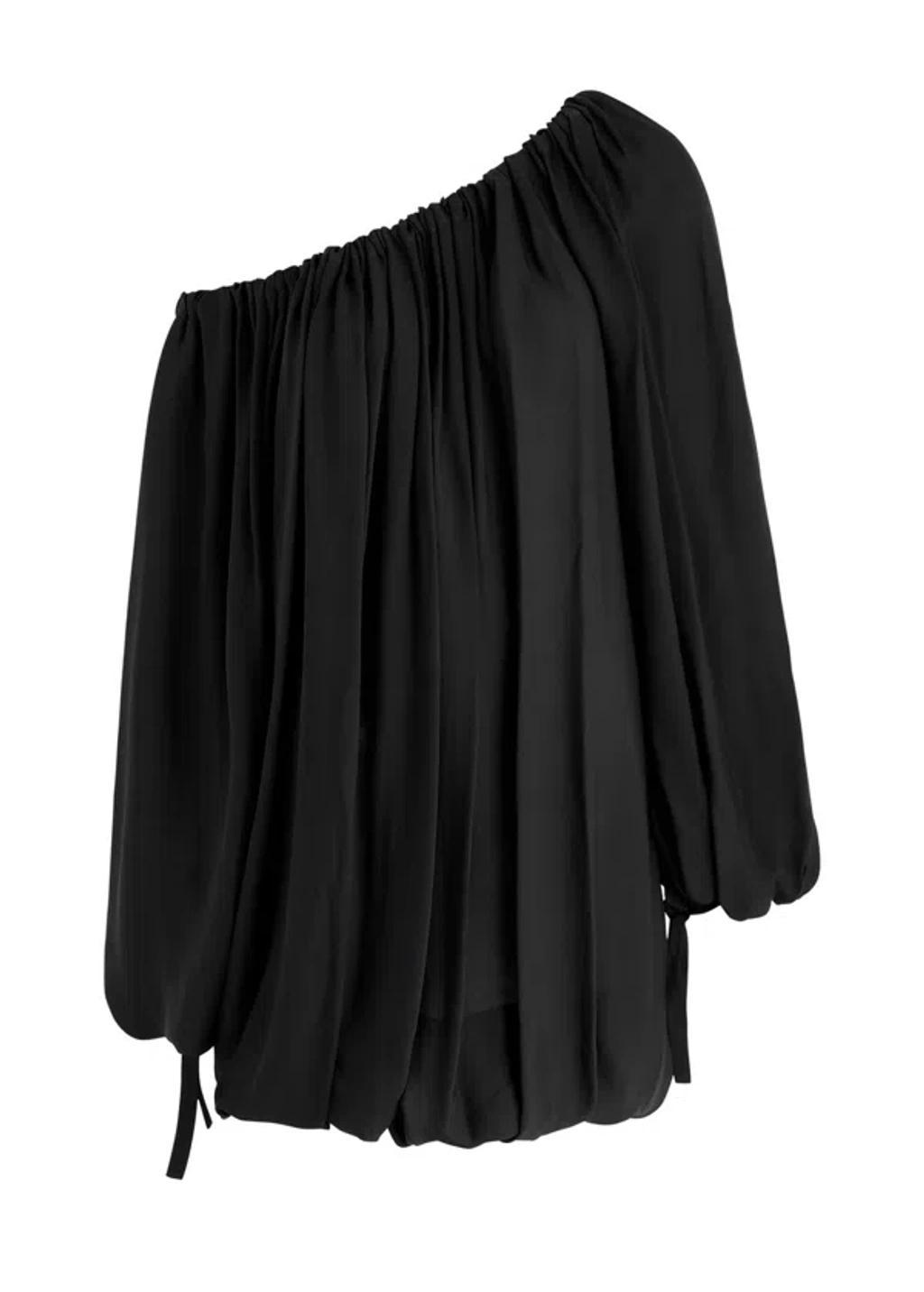 KHAITE Nash Gathered Silk-georgette Top In Black Product Image