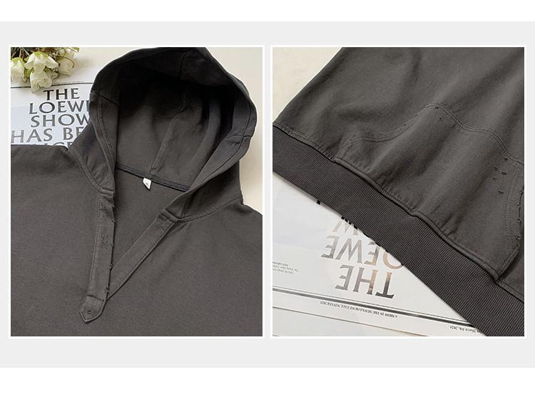 Plain Distressed Pocket Detail Hoodie Product Image