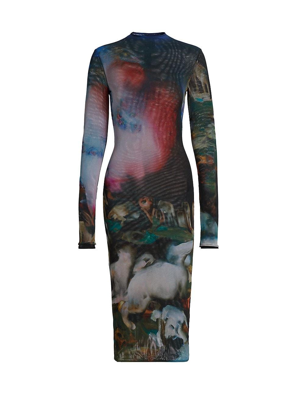 Womens Printed Mesh Midi-Dress product image