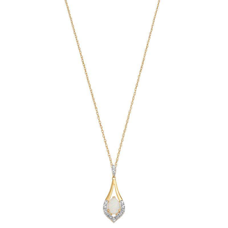 14k Gold Over Silver Lab-Created Opal & Lab-Created Sapphire Pendant Necklace, Womens, Size: 18, White Product Image