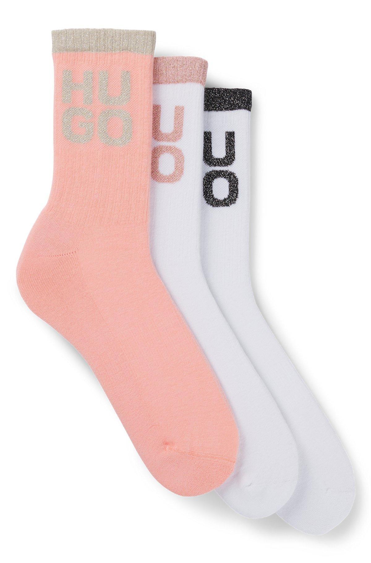 Three-pack of short socks with glittery stacked logos Product Image