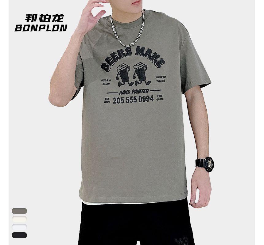 Short Sleeve Round Neck Cartoon Print T-Shirt Product Image