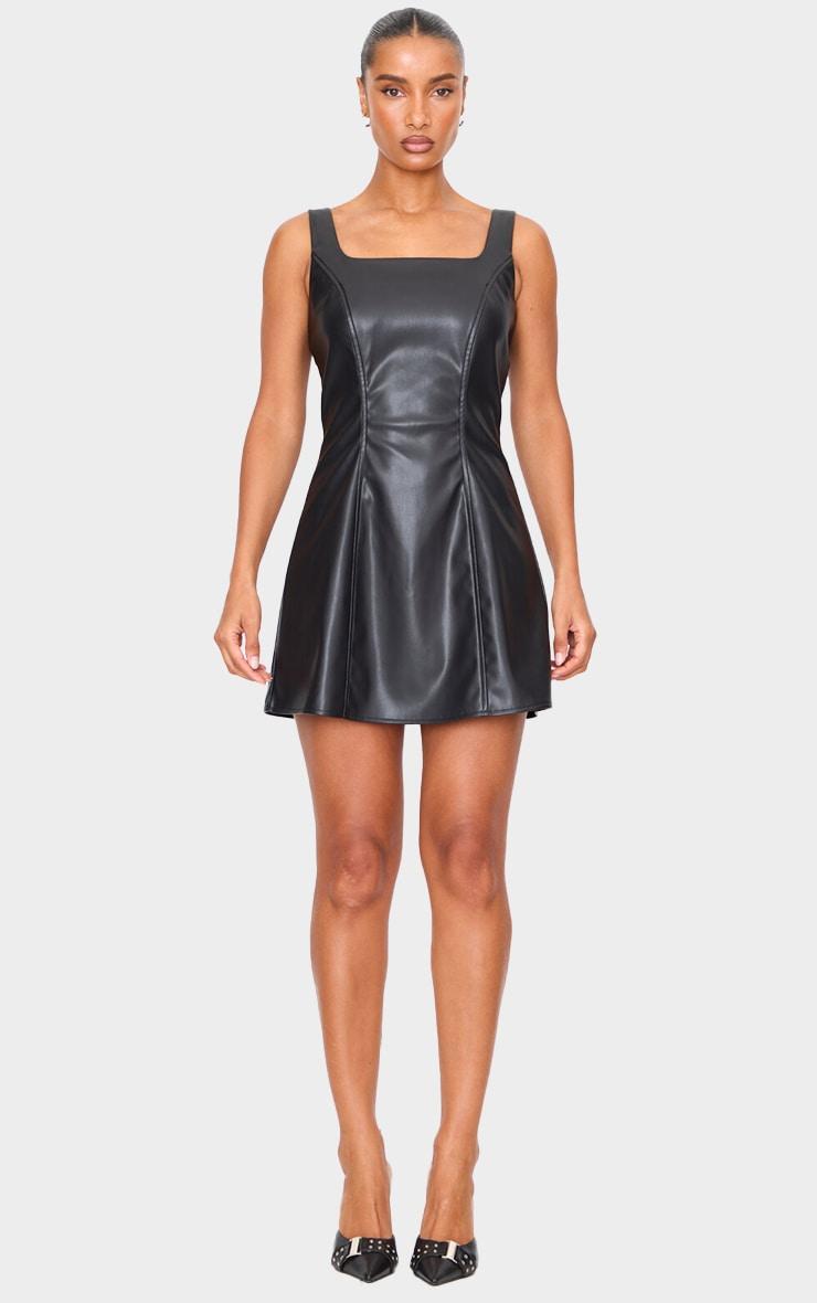 Black Faux Leather Square Neck Mini Dress product image