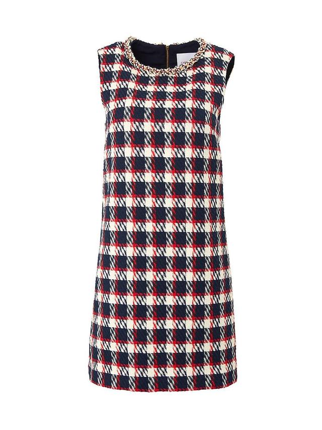 Womens Chain-Embellished Plaid Cotton-Blend Shift Minidress Product Image