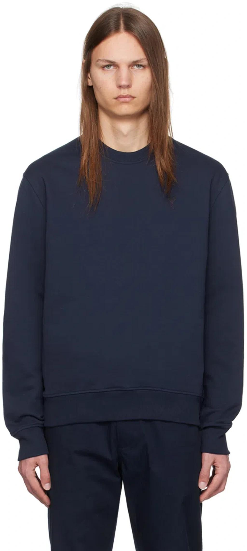 Ami Paris Logo Embroidered Crewneck Jumper In Blue Product Image