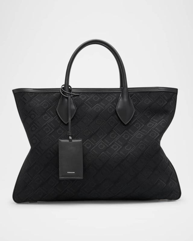 Men's Large Jacquard and Leather Tote Bag Product Image