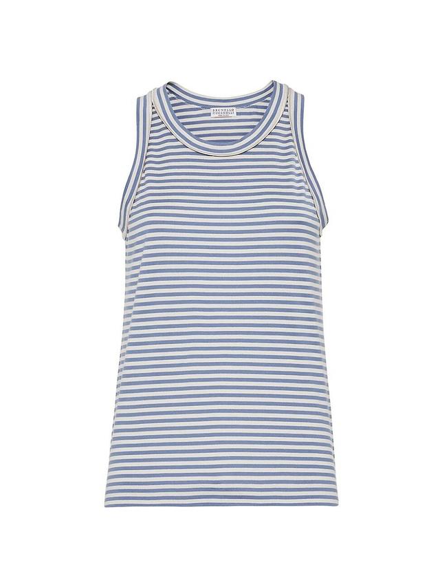 Womens Cotton Striped Jersey Top with Monili Product Image