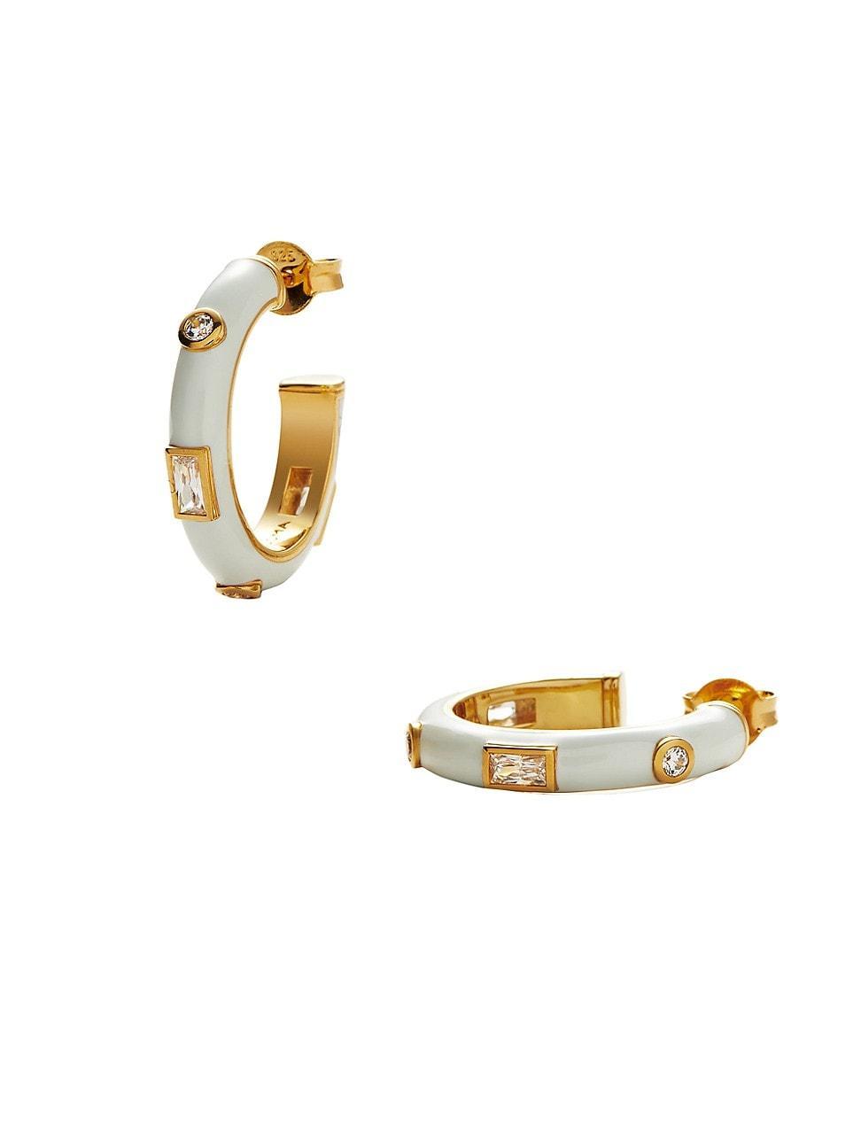 Womens Enamel & Stone 18K Gold-Plate, Cubic Zirconia & Enamel Hoop Earrings Product Image