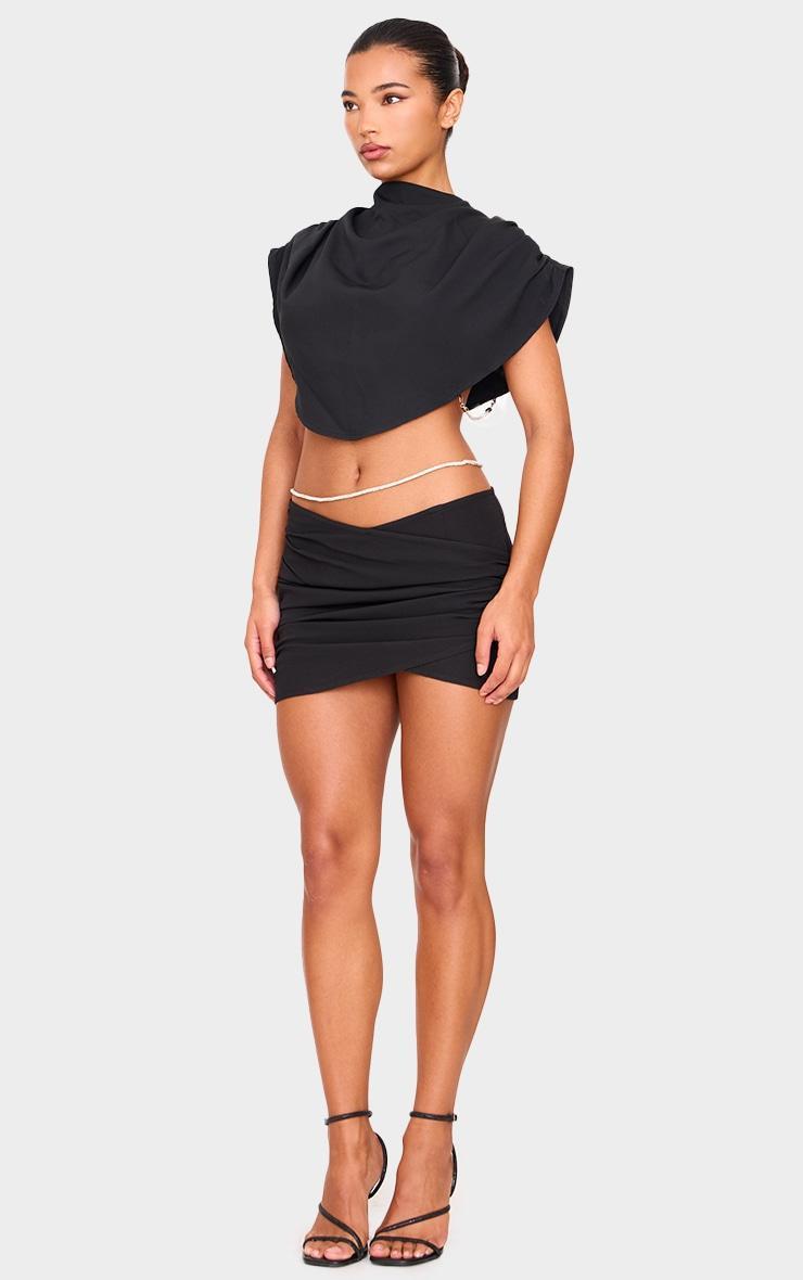 Black Woven Diamante Draped Front High Neck Top Product Image