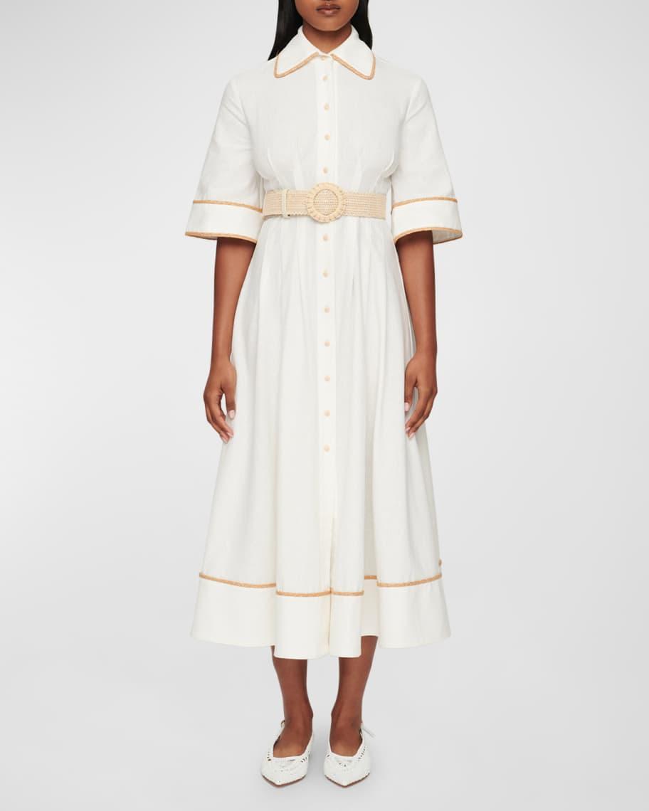 Lucia Raffia-Trim Midi Shirtdress  Product Image