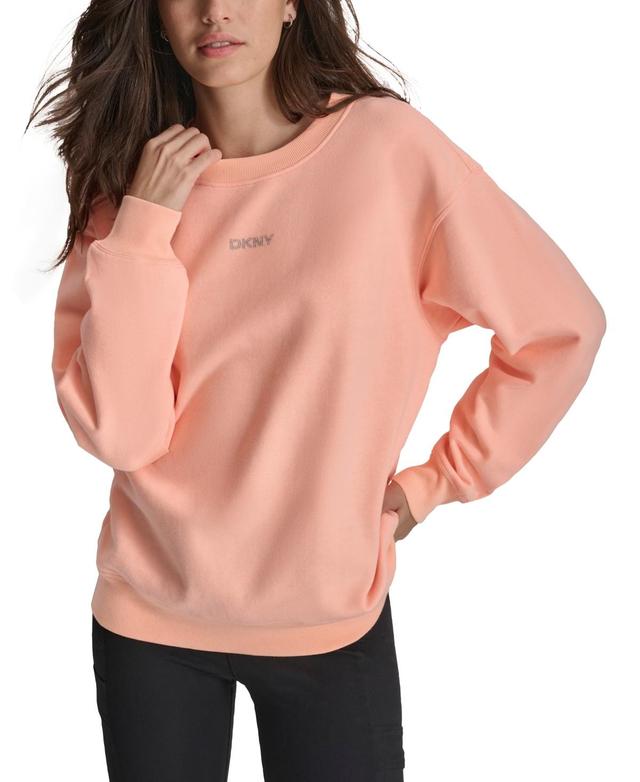 Dkny Sport Womens Mini-Stud-Logo Drop-Shoulder Fleece Crewneck Sweatshirt Product Image