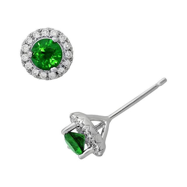 Gemminded Sterling Silver Emerald and .15-ct. T.W. Diamond Frame Stud Earrings, Womens, Green Product Image