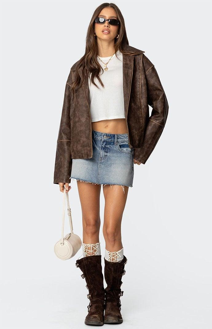 Edikted Womens Oversized Washed Faux Leather Jacket Product Image