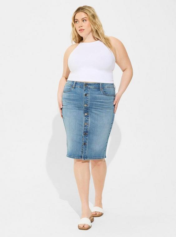 Midi Denim Button Front Skirt Product Image