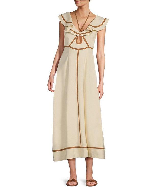 Antonio Melani x M.G. Style Kurry Flounce Shoulder Tie Neck Cut Out Linen Blend Dress Product Image