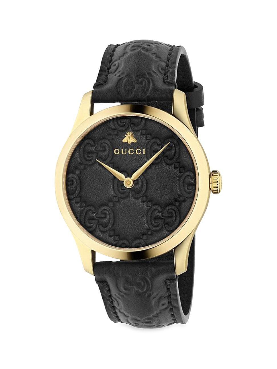 Gucci Men's 38mm Leather Logo Watch - BLACK Product Image