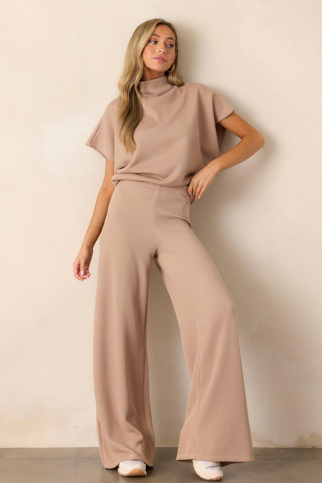 Waterfall Mist Beige Knitted Wide Leg Knit Pants Product Image