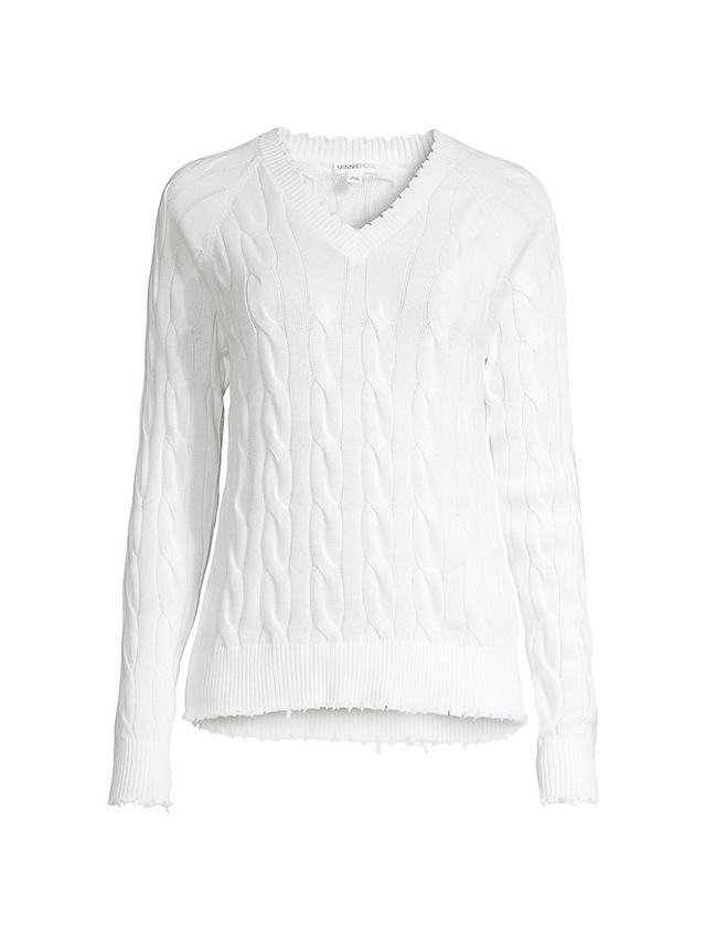 Womens Frayed Cable-Knit Sweater Product Image