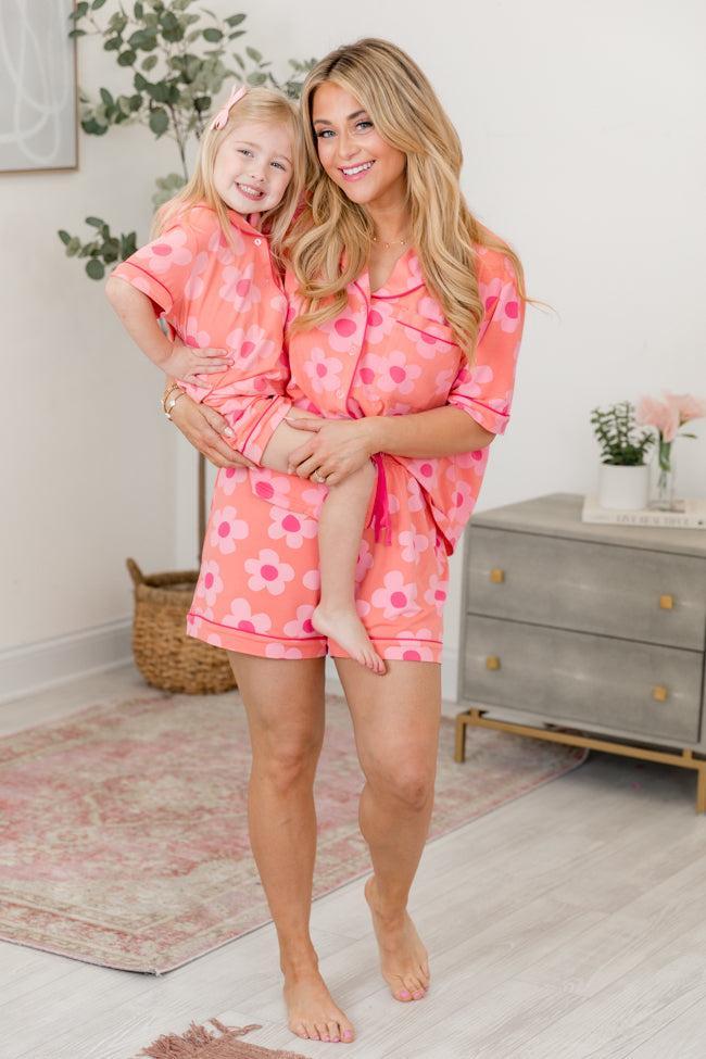 Kid's Good To Get Away Orange and Pink Floral Pajama Set Product Image