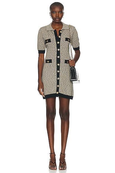 MATTHEW BRUCH Tweed Knit Collared Button Up Mini Dress in Black - Grey. Size 2 (also in 1, 3, 4). Product Image