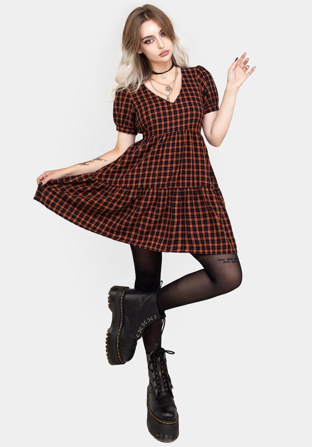 Terra Check Mini Smock Dress - Orange Product Image