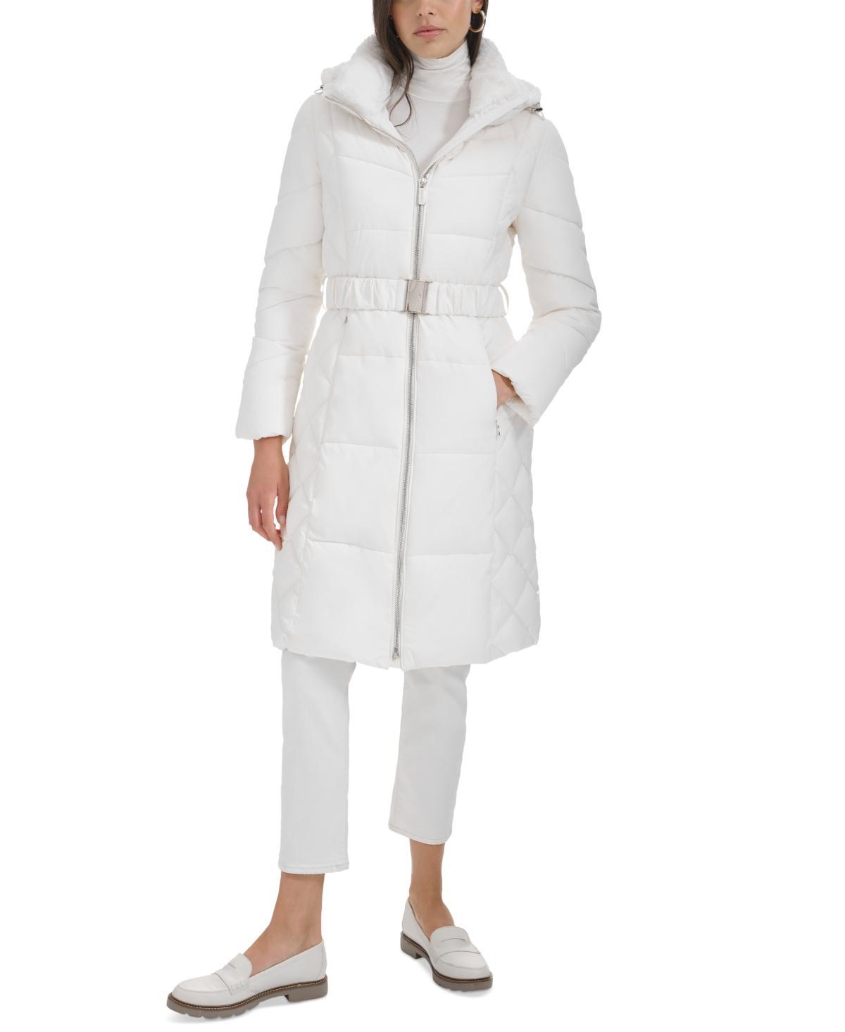 Calvin Klein Womens Diamond Quilted Side Belted Hooded Puffer Coat Product Image