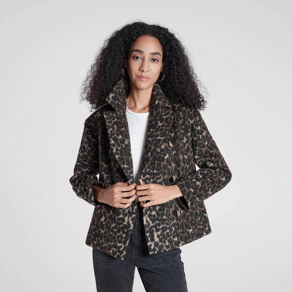 Womens Pea Coat - A New Day Brown Leopard Print Product Image