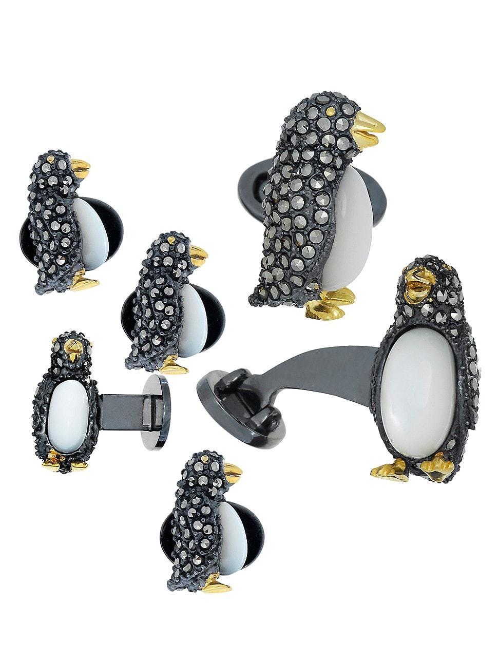 Mens Penguin Ruthenium-Plated Gold Vermeil & Multi-Stone 6-Piece Cufflinks & Tuxedo Stud Set Product Image