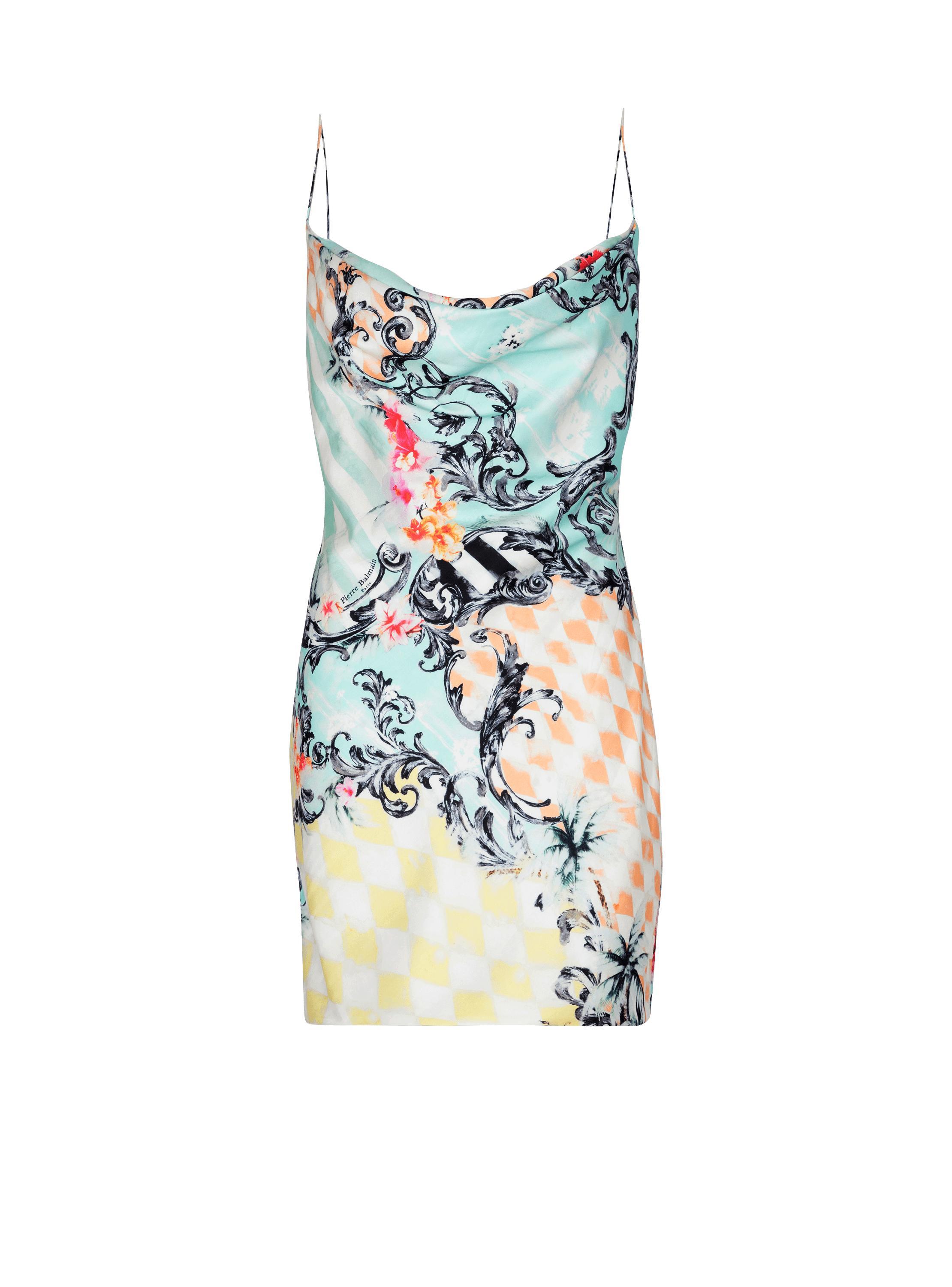 Short satin slip dress with Baroque print Product Image