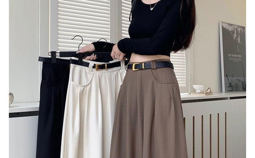 High Waist Plain Maxi A-Line Skirt Product Image