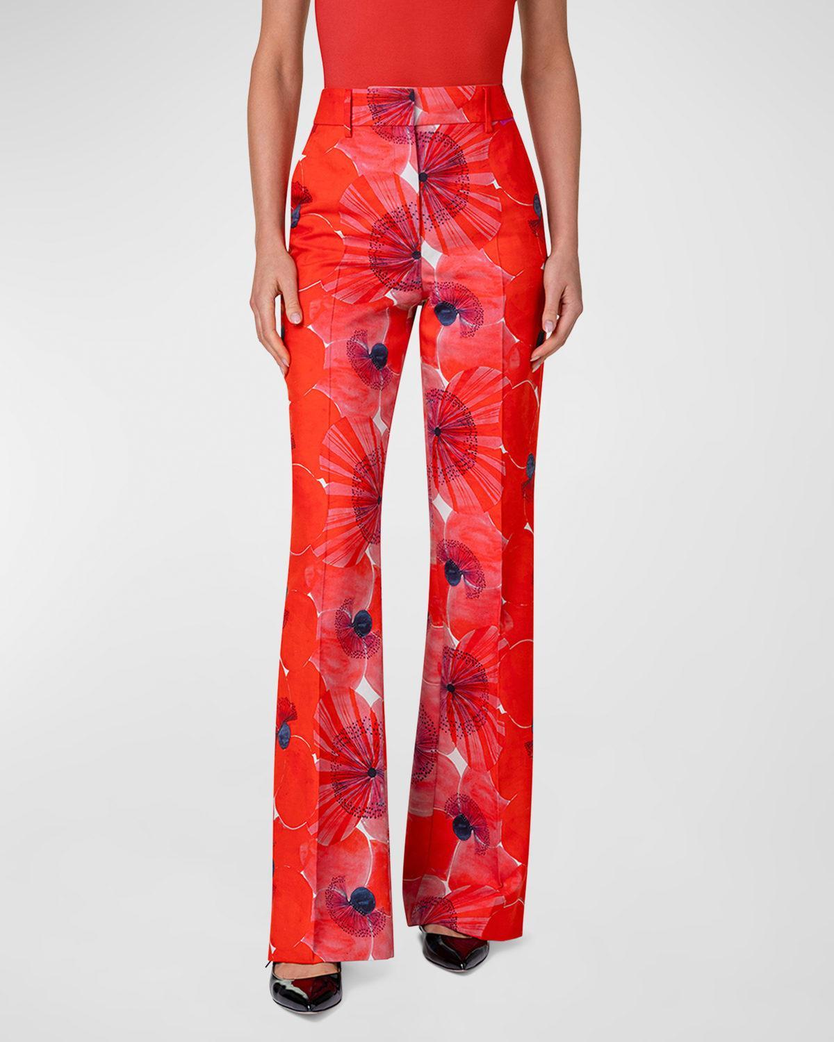 Florine Cotton Silk Poppies Print Pants Product Image