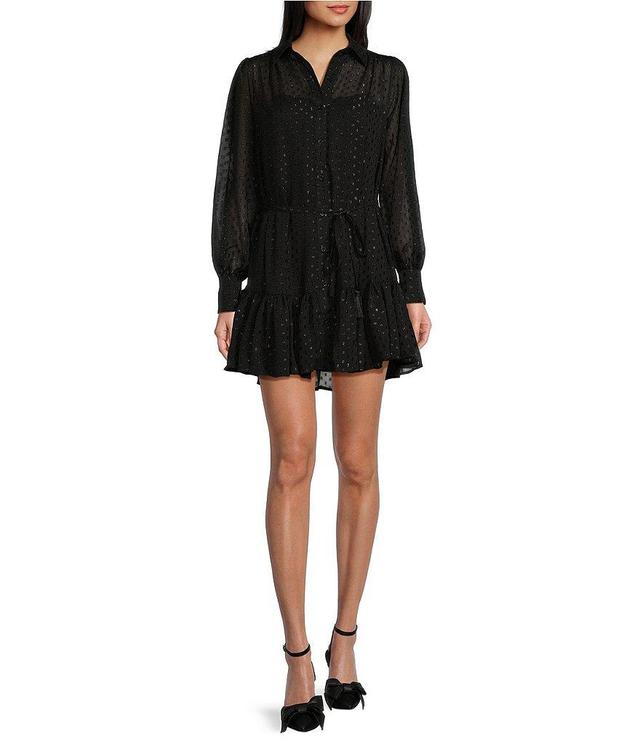 Allison & Kelly Long Sleeve Clip Dot Shirt Dress Product Image