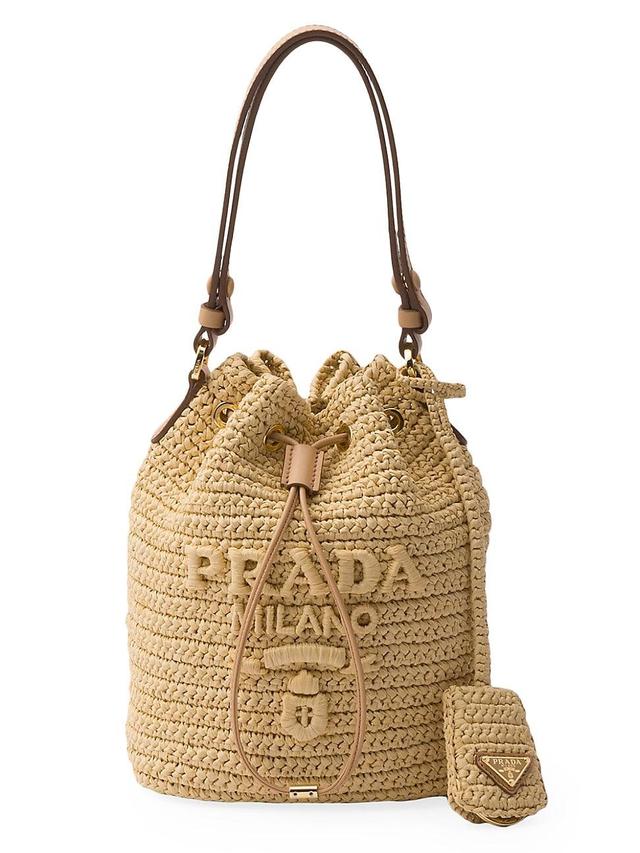 Womens Crochet and Leather Mini-Bucket Bag Product Image