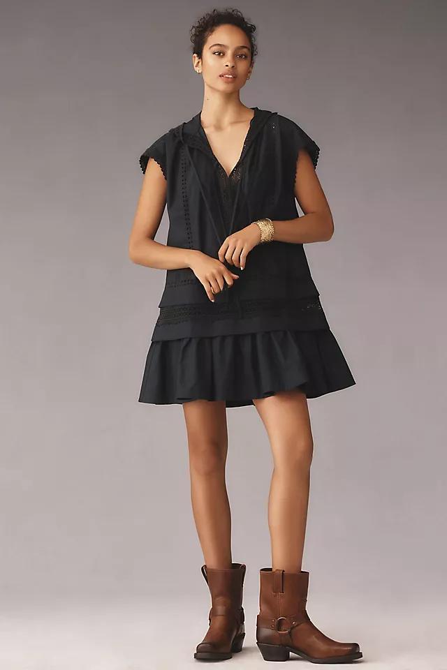 By Anthropologie Short-Sleeve Flounce Poplin Hoodie Mini Dress Product Image