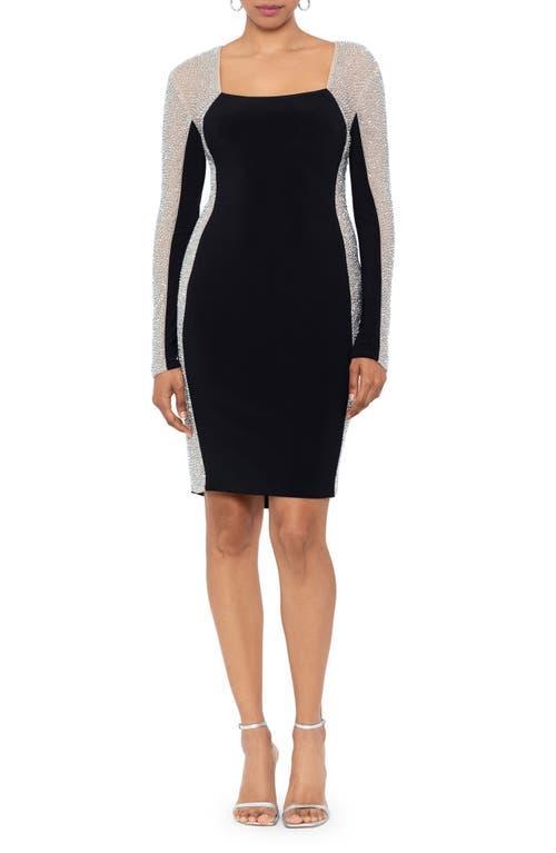 Xscape Stretch Square Neckline Beaded Long Sleeve Bodycon Dress Product Image