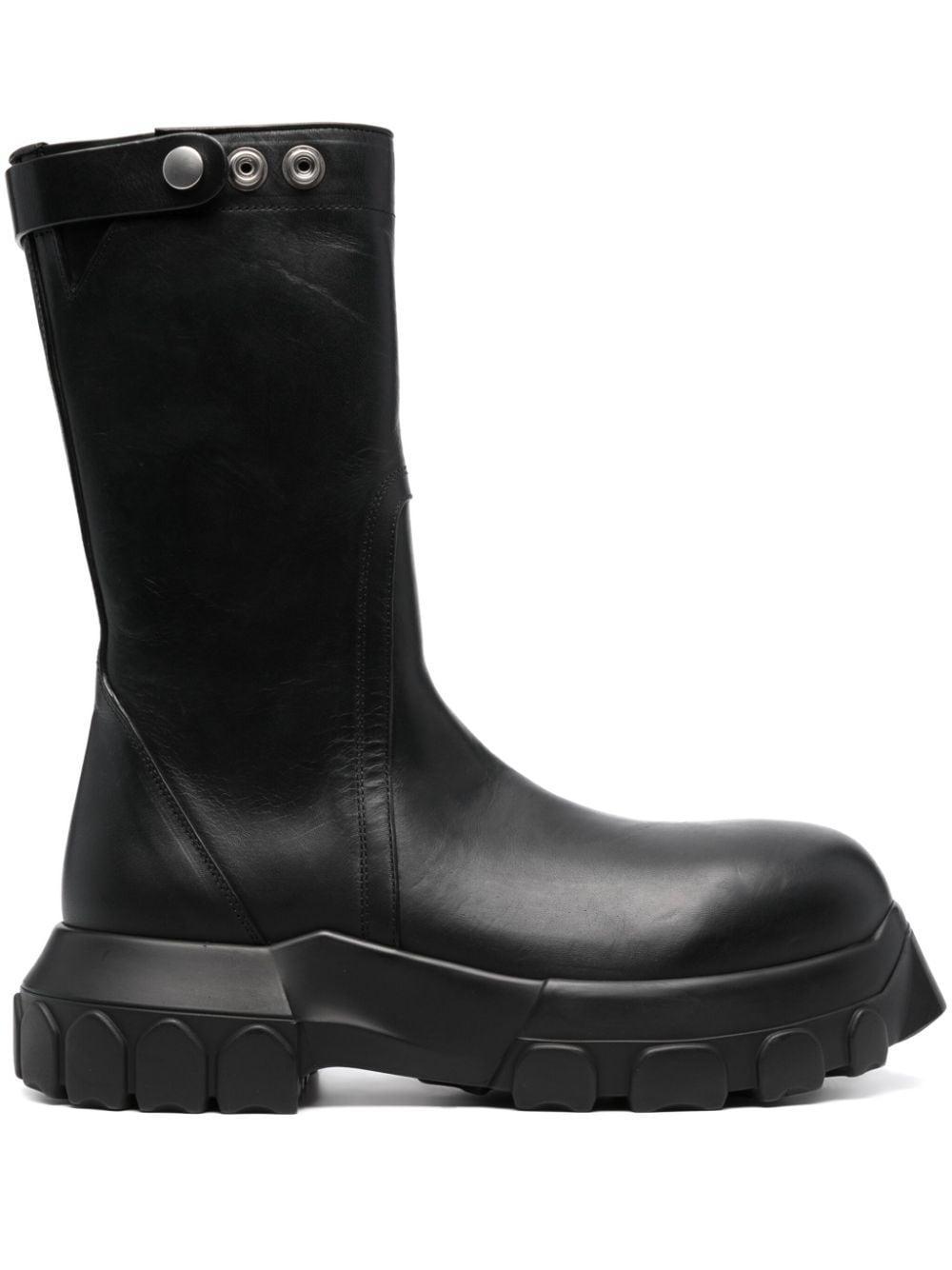 Calf-length Leather Boots In Black product image