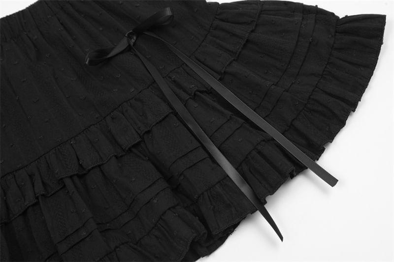 Balletcore High Waist Plain Bow Accent Ruffled Mini A-Line Skirt Product Image