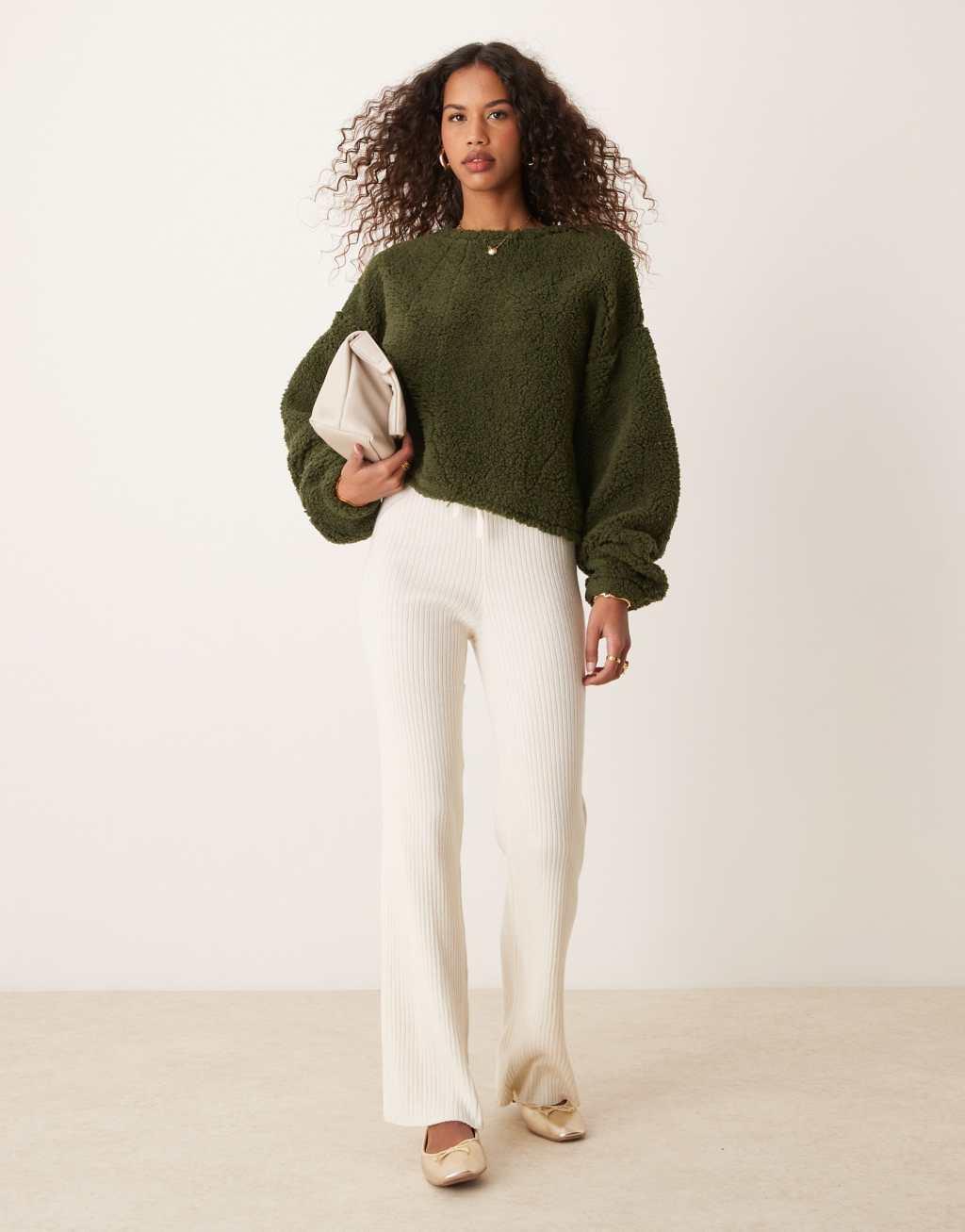 Miss Selfridge borg sweatshirt in khaki  Product Image