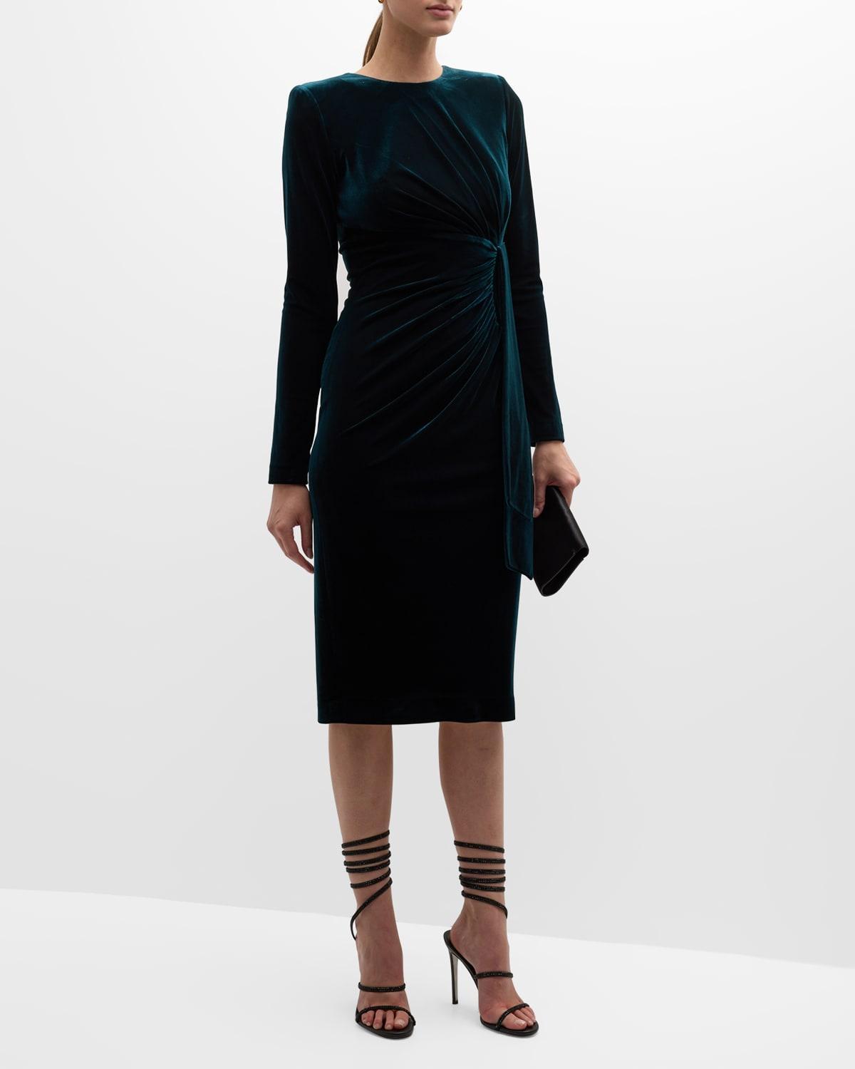 Womens Velvet Pleated Midi-Dress Product Image