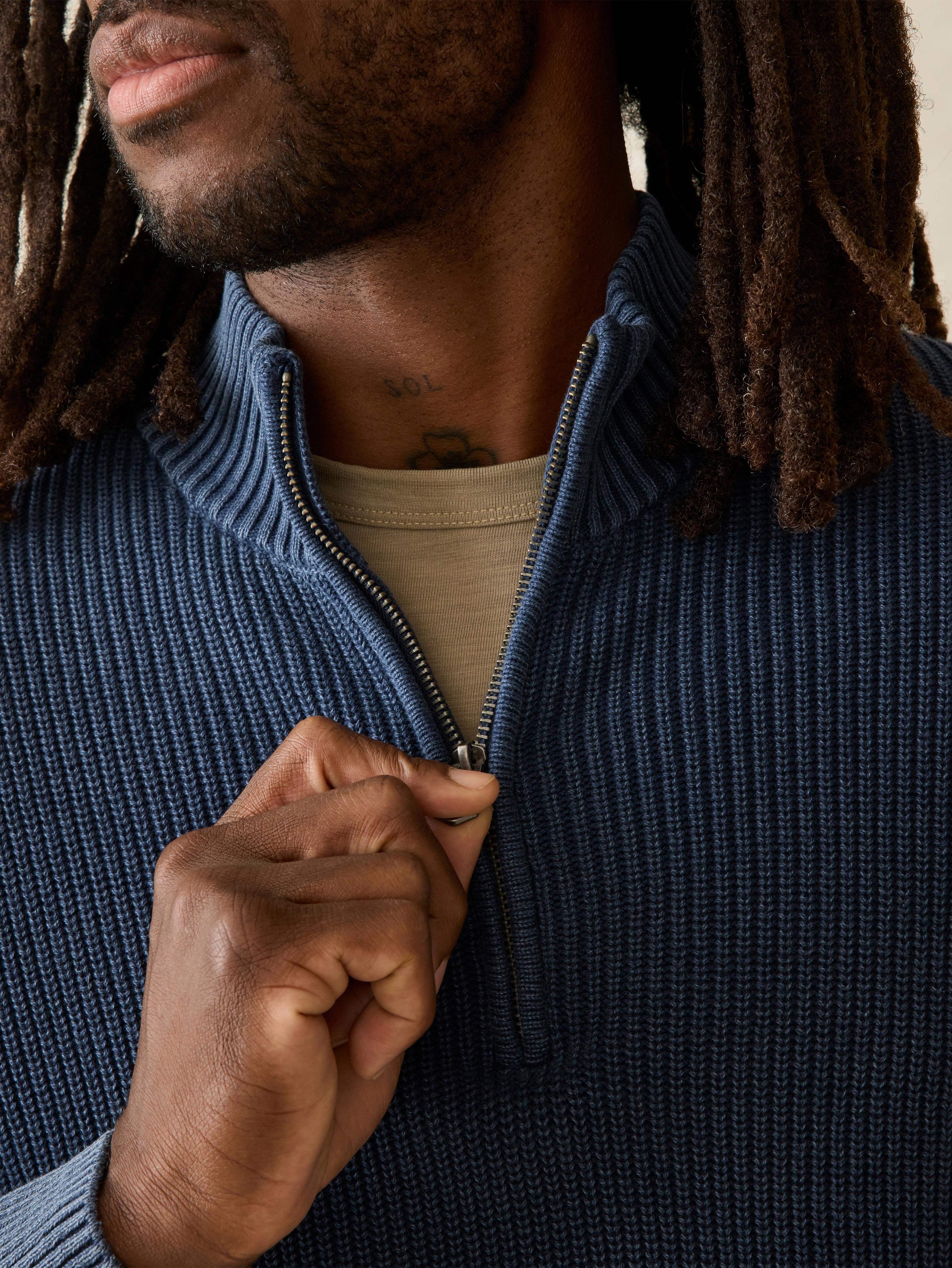 Sunwashed Quarter Zip Sweater - Blue Nights Male Product Image