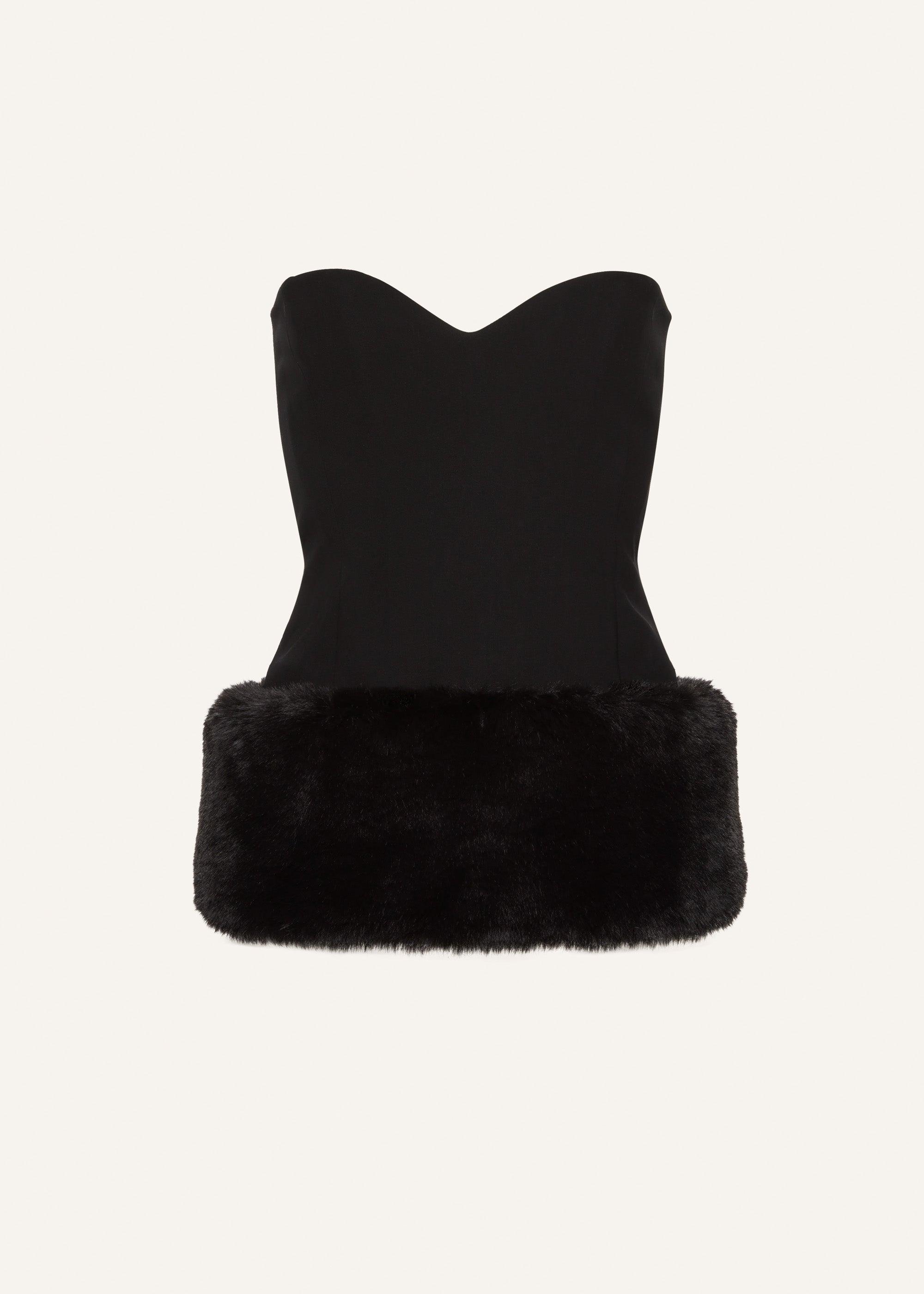 Faux-fur trim corset in black Product Image