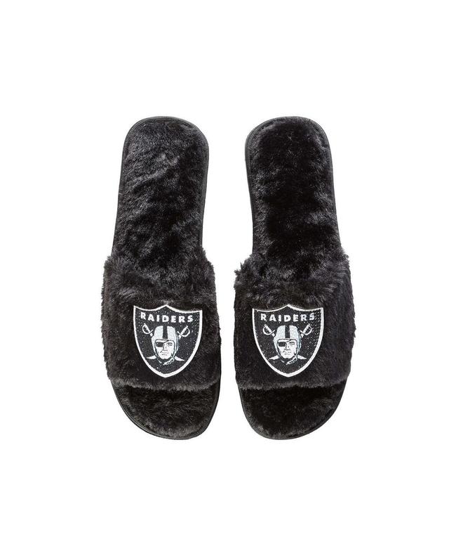 Womens FOCO Black Las Vegas Raiders Rhinestone Fuzzy Slippers Product Image