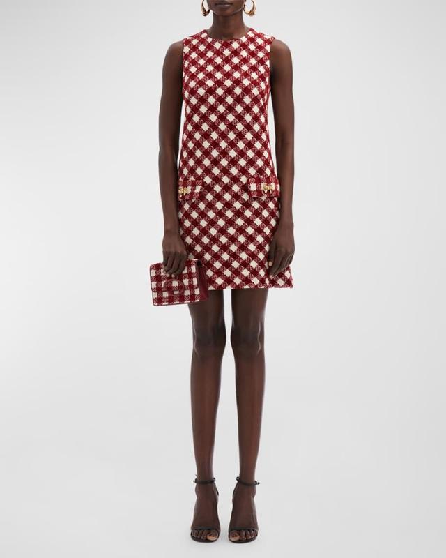 Chenille Check Tweed Shift Dress with Bow Details Product Image